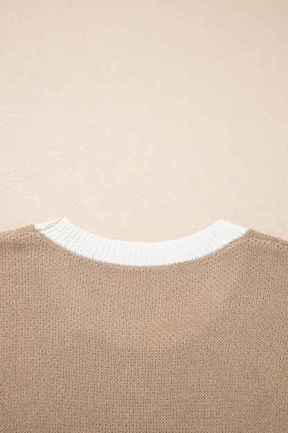 Horse Shoe Pattern Contrast Trim Short Sleeve Sweater by Trendsi