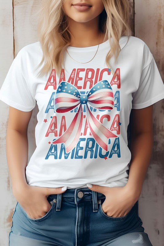 Patriotic Coquette Bow 4th of July Graphic Tee