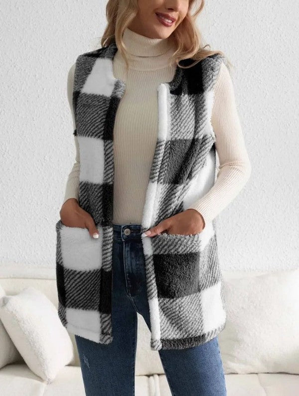 Sherpa Plaid sleeveless Vest