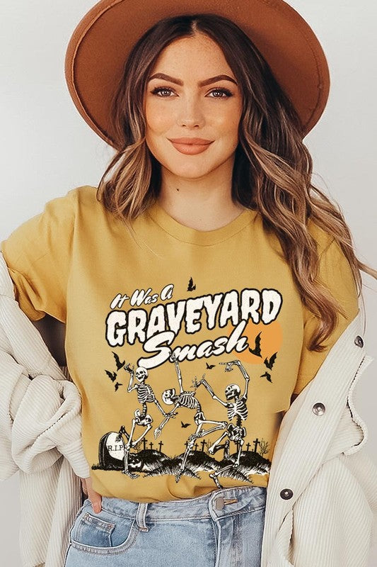 Graveyard Smash Skeleton Halloween Graphic Tee