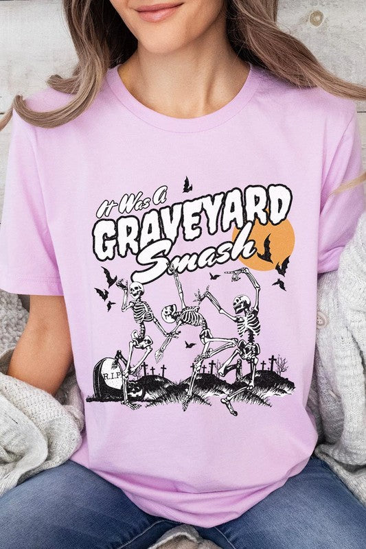 Graveyard Smash Skeleton Halloween Graphic Tee