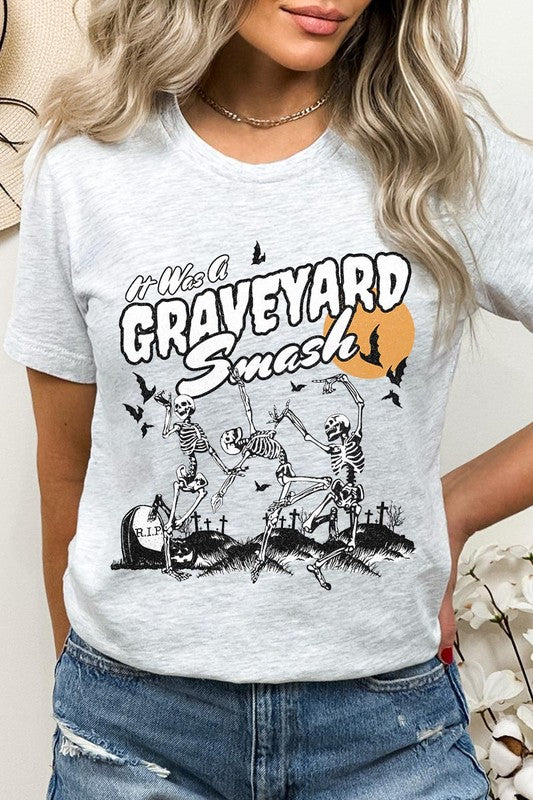 Graveyard Smash Skeleton Halloween Graphic Tee