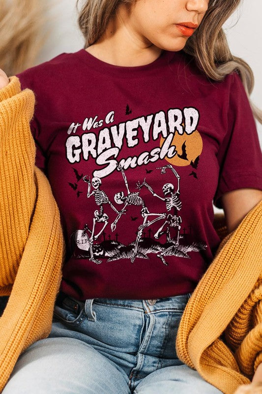 Graveyard Smash Skeleton Halloween Graphic Tee