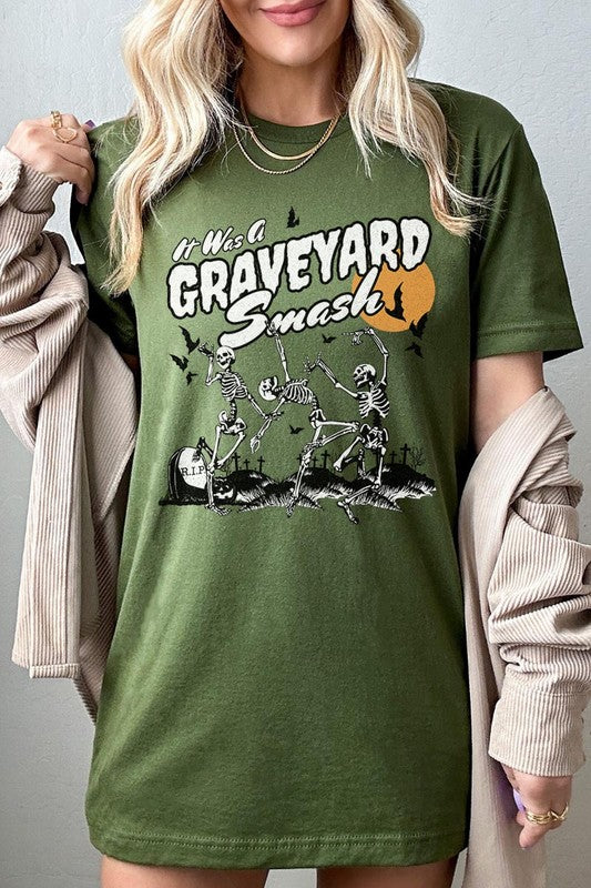 Graveyard Smash Skeleton Halloween Graphic Tee