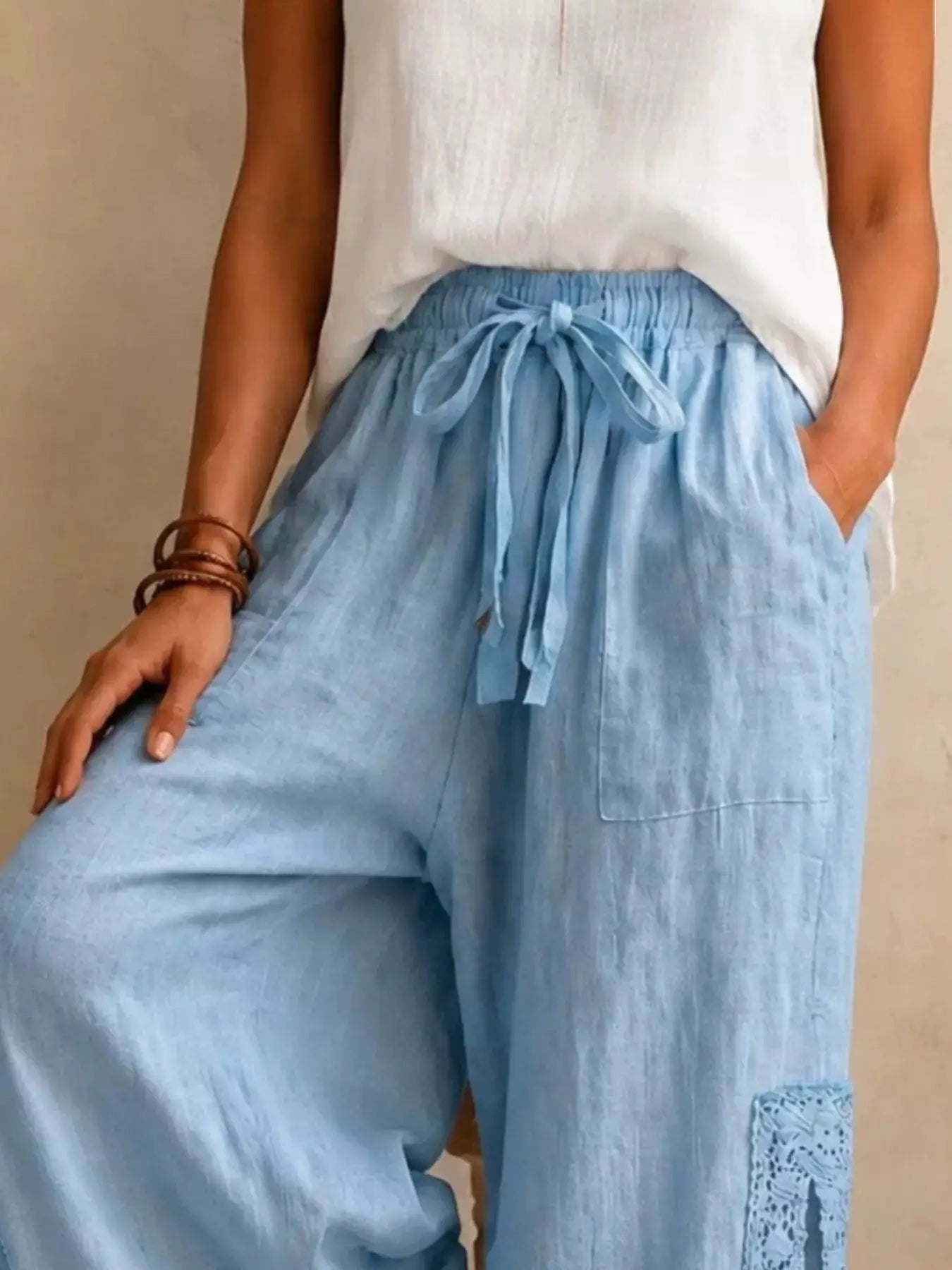 Lace Detail Slit Wide Leg Pants by Trendsi