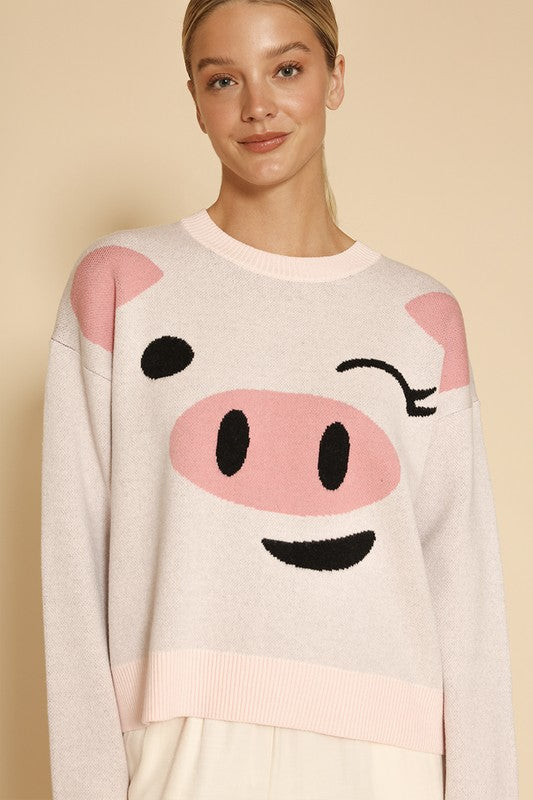 Pig face knit sweater