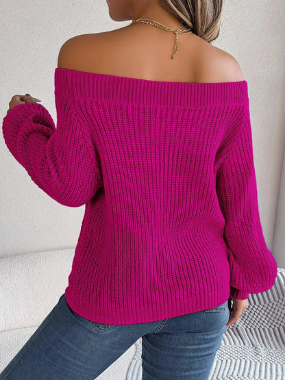 Openwork Off-Shoulder Sweater by Trendsi