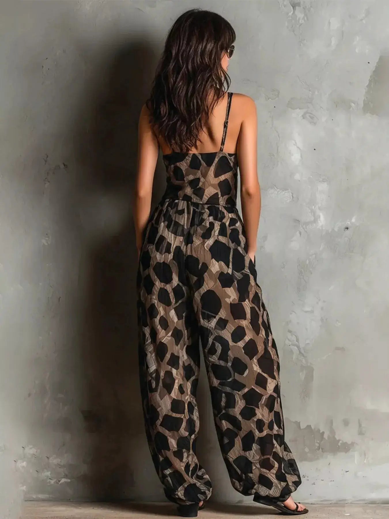 Leopard Front Tie Detail Wide-Leg Jumpsuit by Trendsi