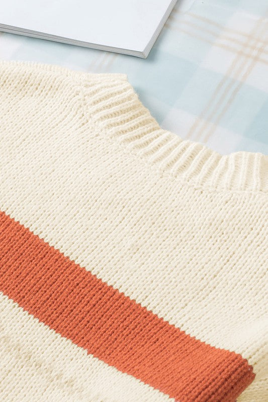 Striped Color Block Drop Shoulder Knit Sweater