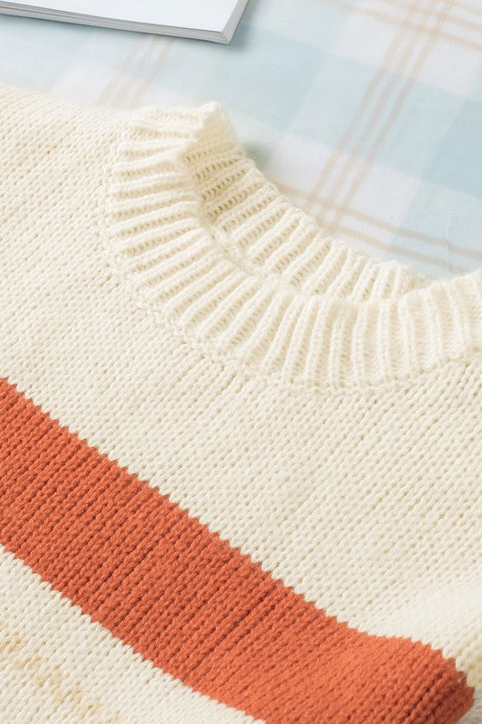 Striped Color Block Drop Shoulder Knit Sweater