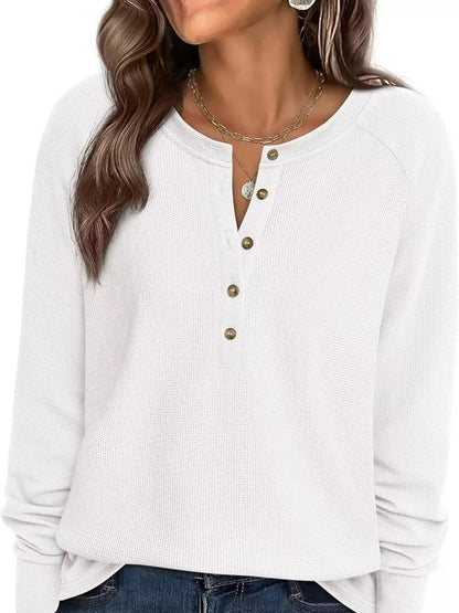 Waffle Knit Henley Long Sleeve T-Shirt by Trendsi