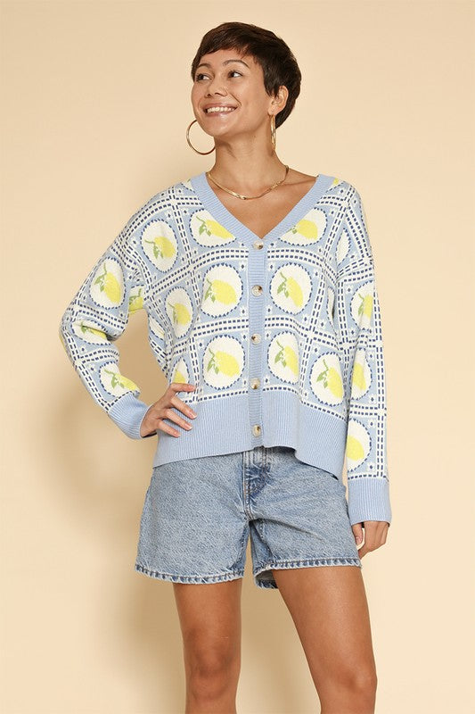 Tiled lemon knit cardigan