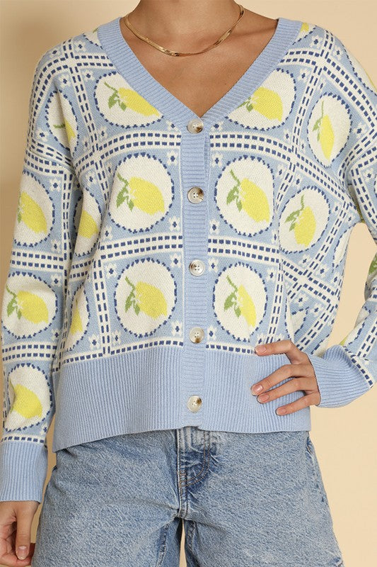 Tiled lemon knit cardigan