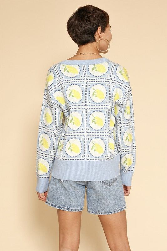 Tiled lemon knit cardigan