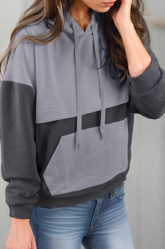 Patchwork Kangaroo Pocket Drop Shoulder Hoodie