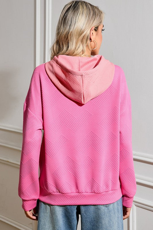 Patchwork Kangaroo Pocket Drop Shoulder Hoodie