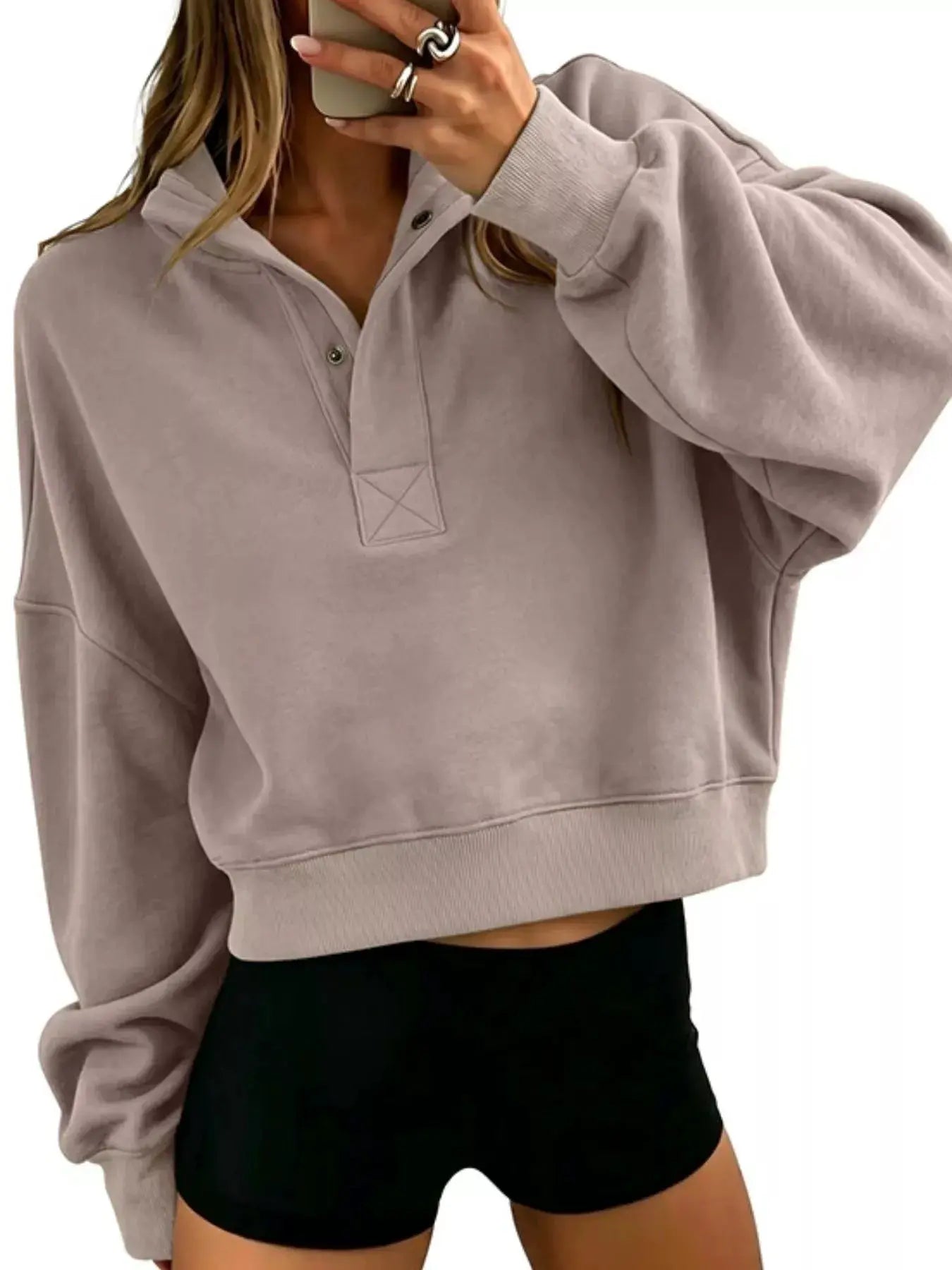 Half Snap Dropped Shoulder Sweatshirt by Trendsi