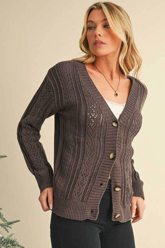 Hollow Knit Drop Shoulder Cardigan