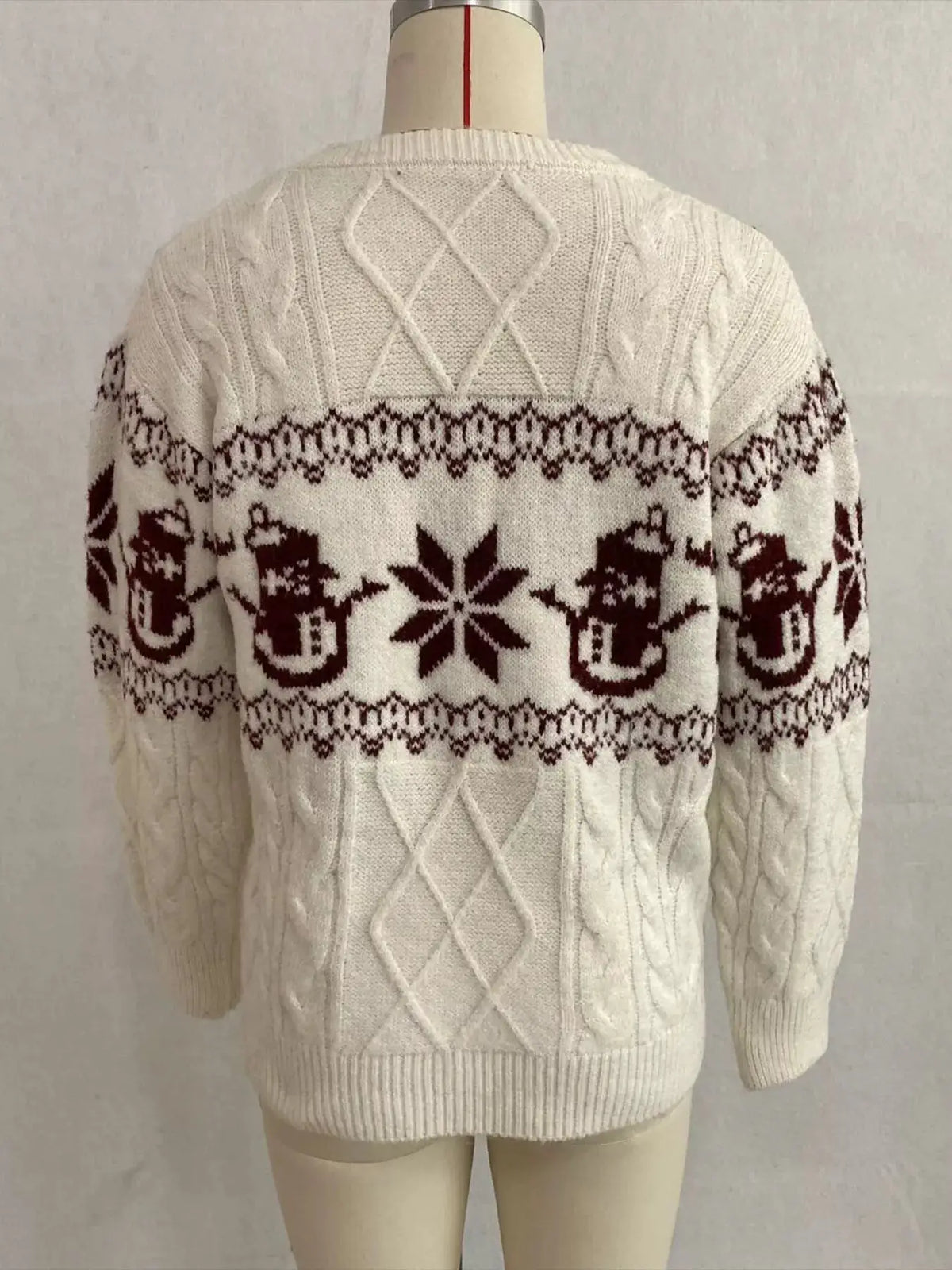Christmas Snowman Pattern Cable Knit Sweater by Trendsi