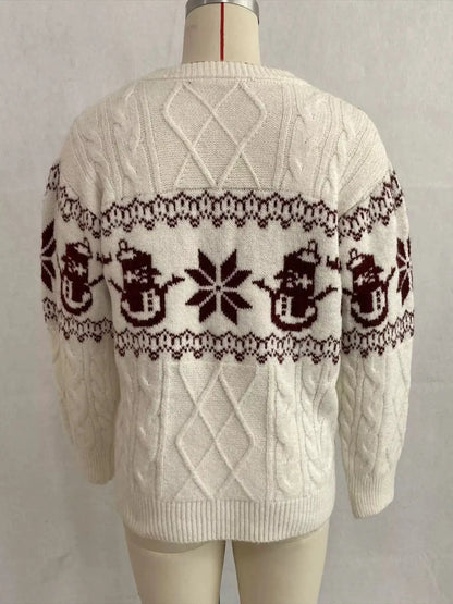 Christmas Snowman Pattern Cable Knit Sweater by Trendsi