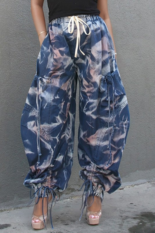 Urban Chic Drawstring Denim Cargo Pants