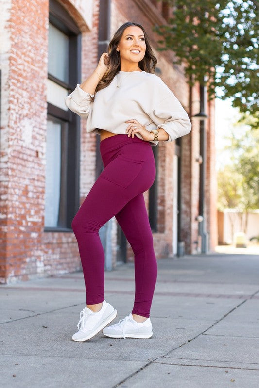 Maroon Full Length Leggings with Pockets