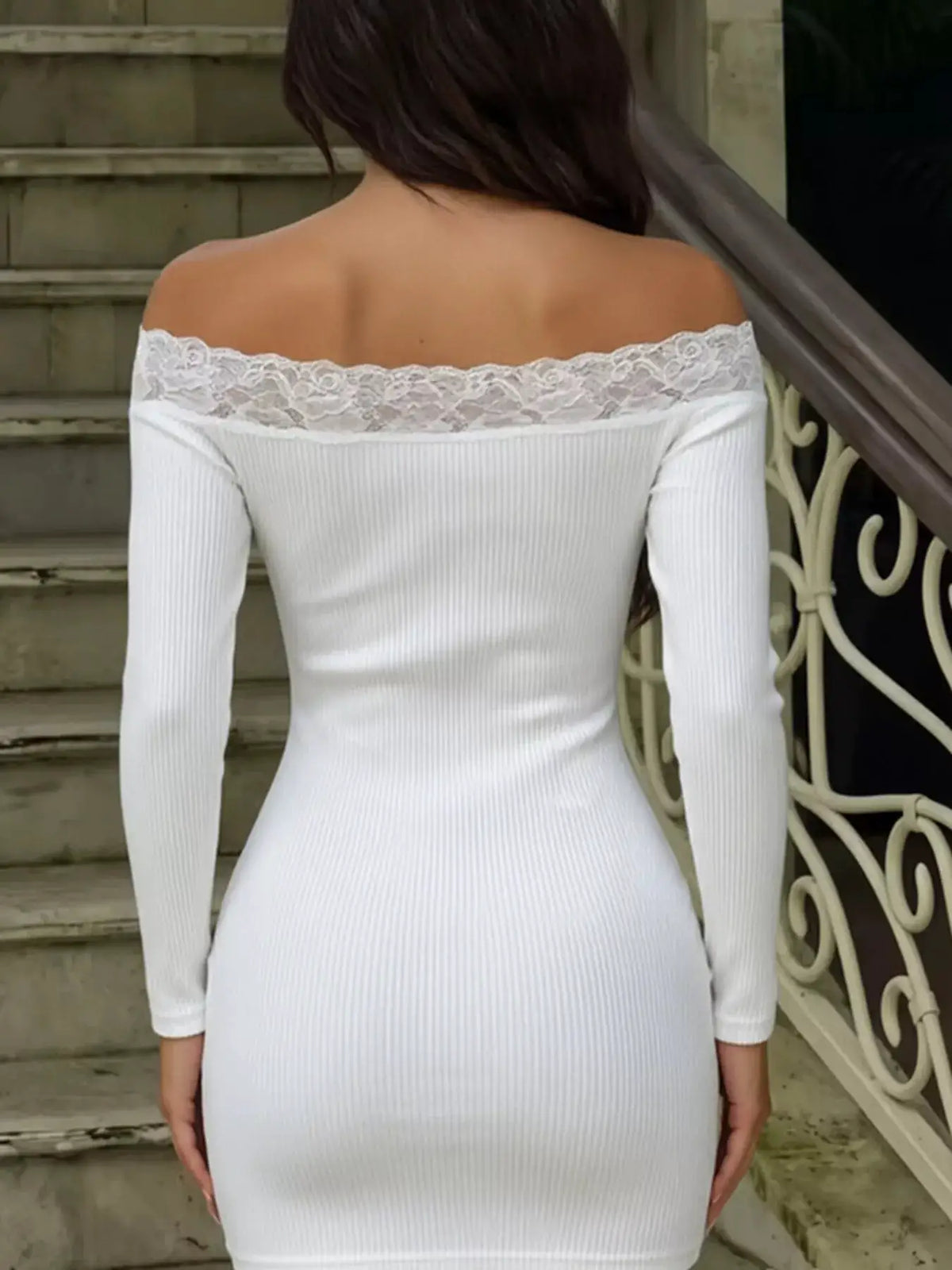 Lace Trim Off-Shoulder Bodycon Mini Dress by Trendsi