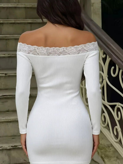 Lace Trim Off-Shoulder Bodycon Mini Dress by Trendsi