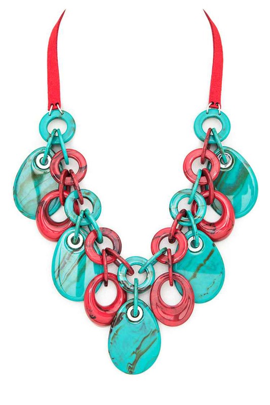 Resin Fringe Disk Statement Necklace