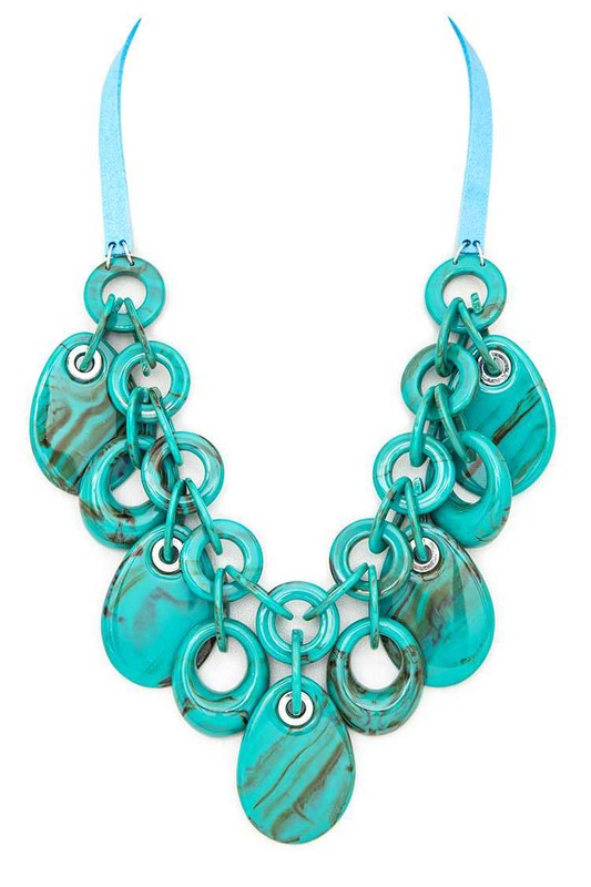 Resin Fringe Disk Statement Necklace