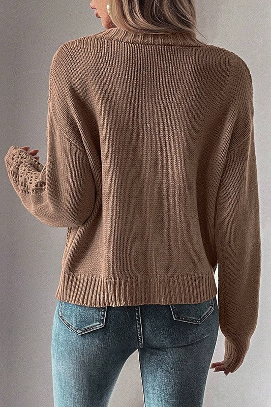 Women  Open Knit Drop Shoulder Sweater Cardigan