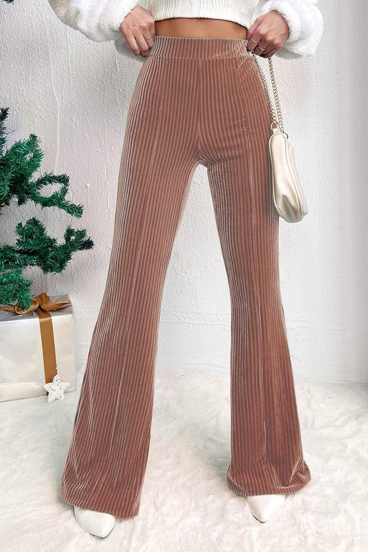 Solid Color High Waist Corduroy Flare Pants