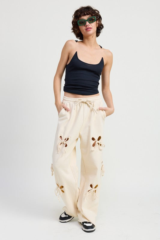 FRENCH TERRY PANTS WITH CUTOUT DETAIL