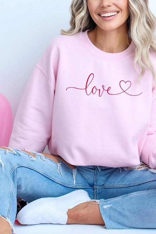 Love With Heart Graphic Fleece Sweatshirt