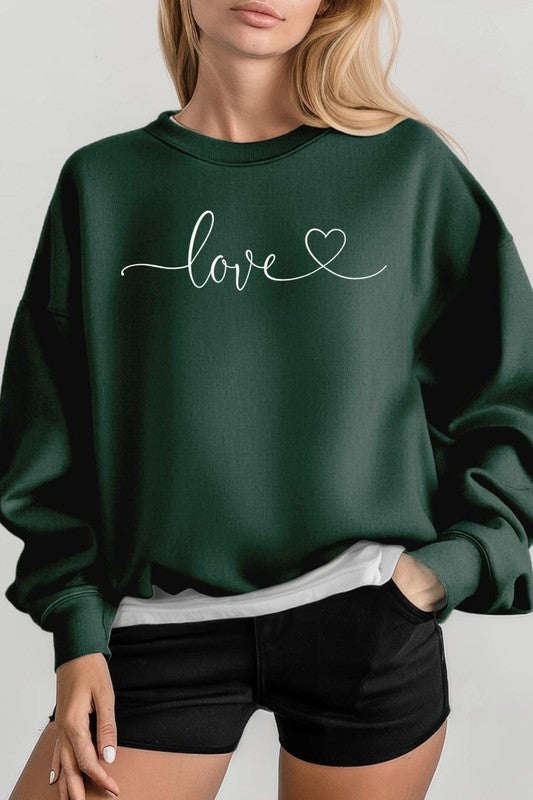 Love With Heart Graphic Fleece Sweatshirt