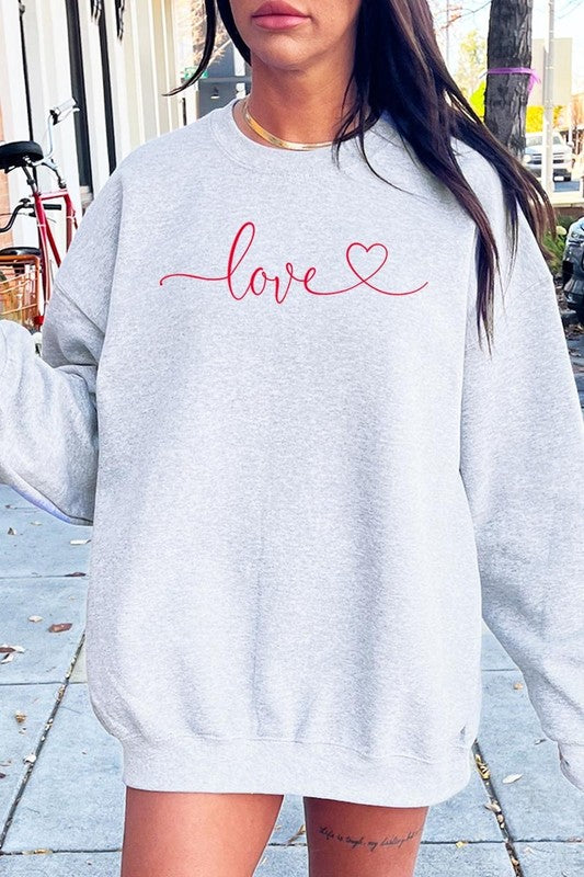 Love With Heart Graphic Fleece Sweatshirt