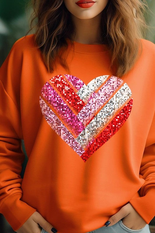 Faux Sequins Striped Heart Graphic Sweatshirt