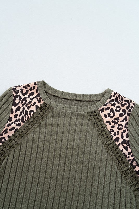 Leopard Print Crochet Patchwork Knit Sweatshirts