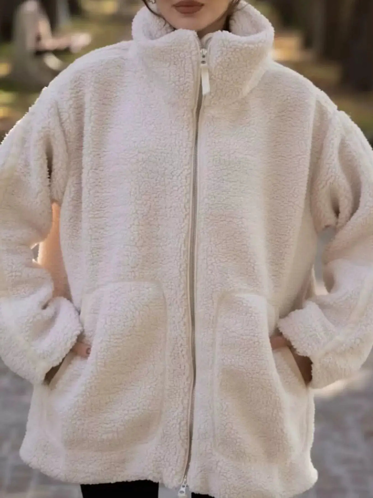 Sherpa Zip-Up Outerwear by Trendsi
