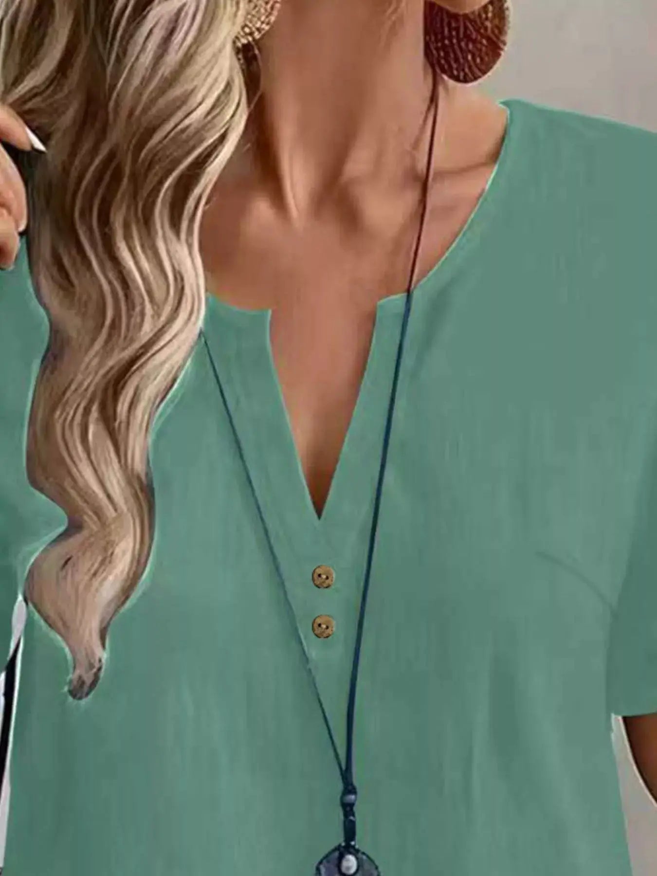 Notched Short Sleeve Blouse by Trendsi