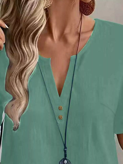 Notched Short Sleeve Blouse by Trendsi