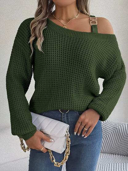 Asymmetrical Neck Long Sleeve Sweater by Trendsi