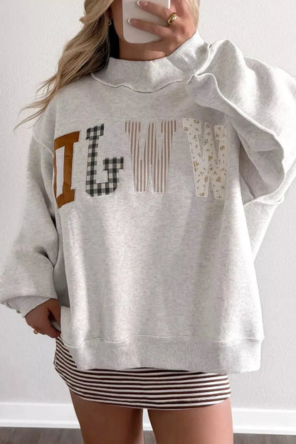 WWJD Mix Pattern Letter Graphic Exposed Seam Loose Sweatshirt by Trendsi