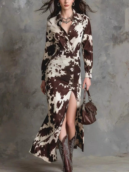 Slit Long Sleeve Shirt Dress by Trendsi
