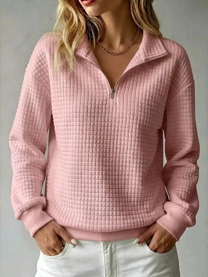 Waffle Knit Quarter-Zip Sweatshirt by Trendsi