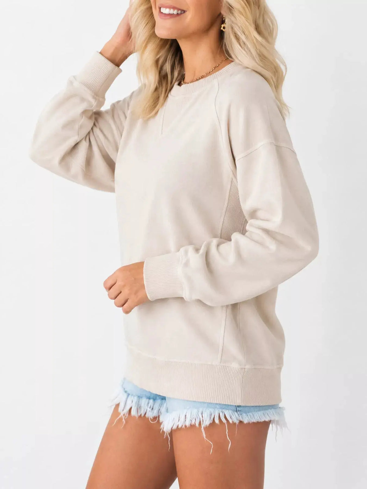 Crew Neck Raglan Sleeve Sweatshirt by Trendsi