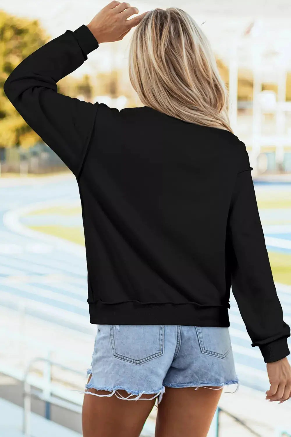 Rhinestone Ghost Exposed Seam Mock Neck Halloween Sweatshirt by Trendsi