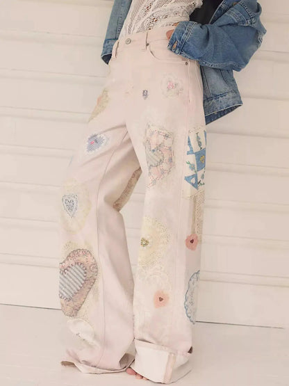 Printed Wide Leg Jeans by Trendsi