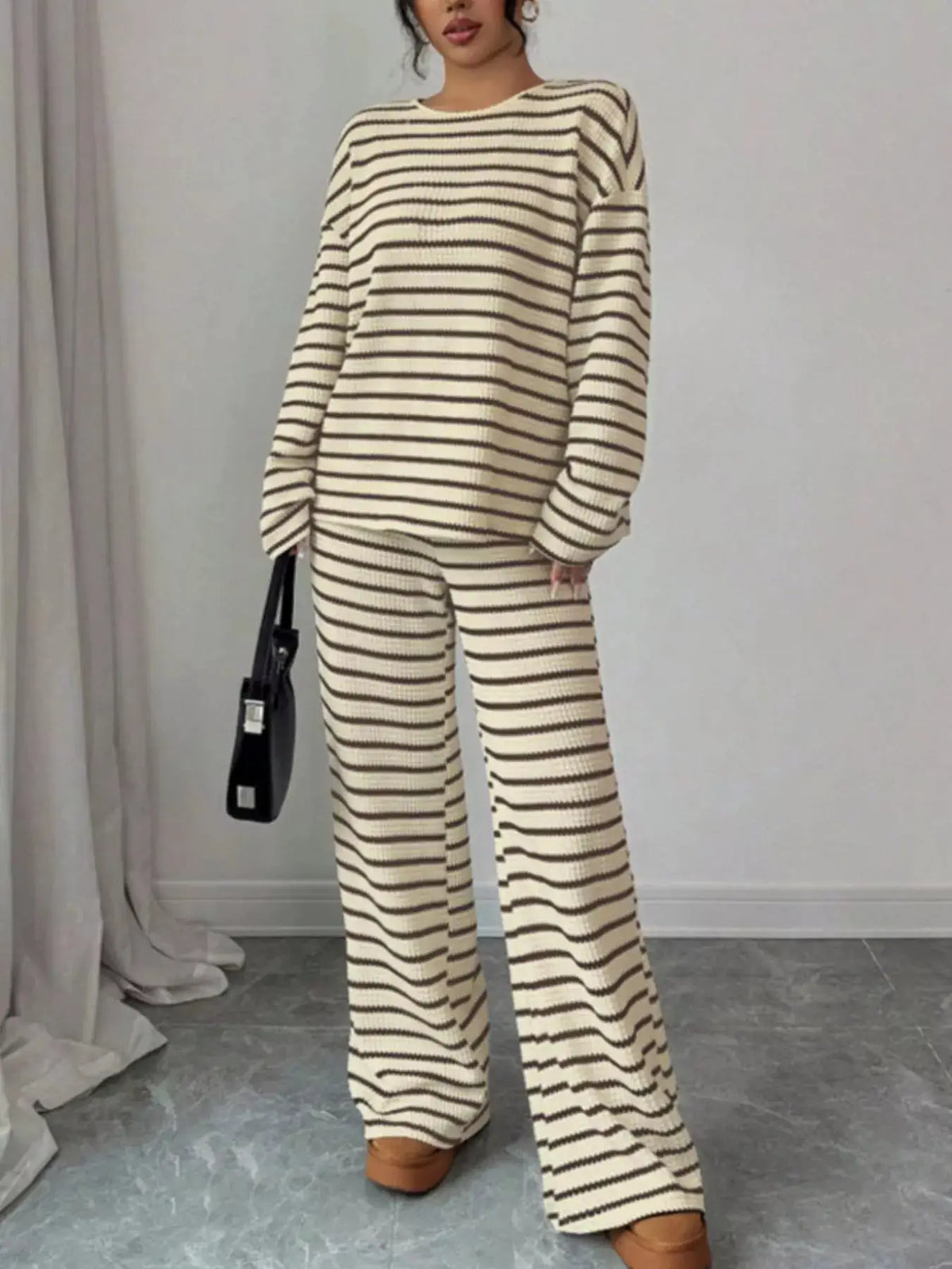 Striped Relaxed Fit Top and Pants Set by Trendsi