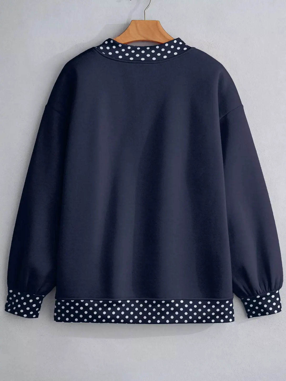 Polka Dot Trim Contrast Crew Neck Sweatshirt by Trendsi